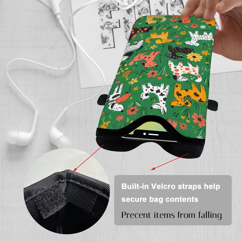 otilil Neoprene Cell Phone Sleeve Pouch Case Bag with Crossbody Strap Neck Lanyard for Women 7.1 X 3.9 in Green Dog - Image 3